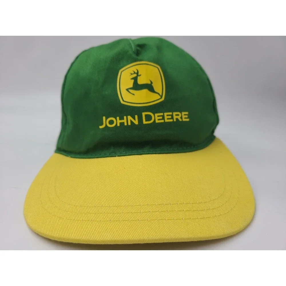 Vintage John Deere Snapback Hat Cap Cotton Farm Hunt Fish Men Women Green Yellow
